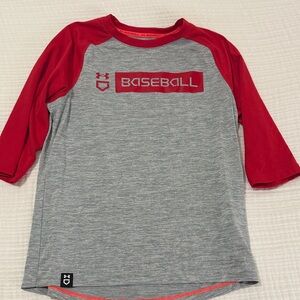 Under Armour Kids Long Sleeve Red and Gray Baseball Tee size YM